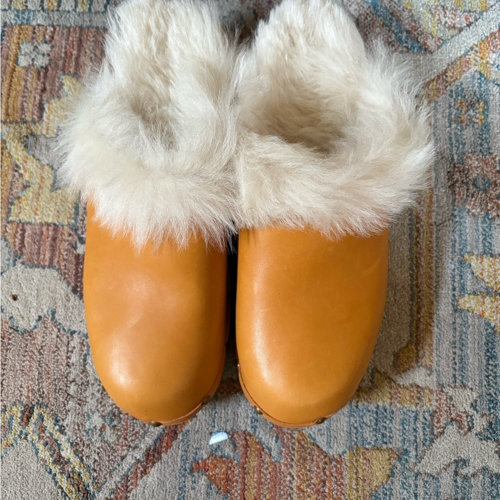 Cozy Tan Shearling-Lined Swedish Clogs
